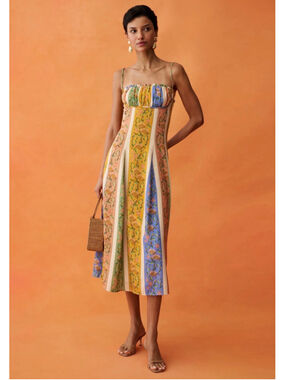 Women's Anaya Midi Dress Size 6 Yellow Multicolor Floral Striped